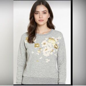 J. Crew Gray Embroidered Crew Neck Sweatshirt L